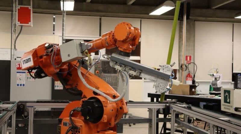 Industrial robot arm illustrating AI automation on a factory workbench