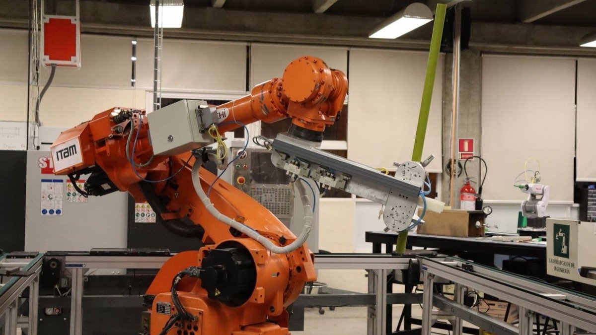 Industrial robot arm illustrating AI automation on a factory workbench
