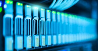 A glowing server rack in a data centre, where Gemini 3.7 Flash runs