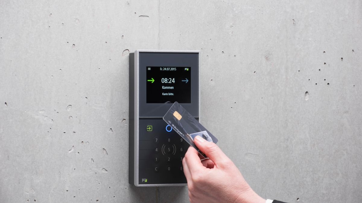 A secure card reader controlling door access, the model Ethyca Astralis applies to enterprise agents