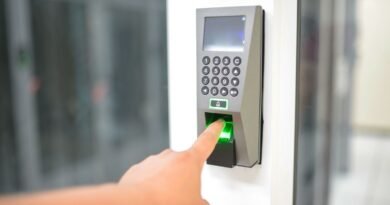 A fingerprint scanner used for secure entry, the identity check behind AI text watermarking