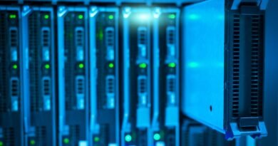 A server rack seen close up, the compute that AI scaling laws describe