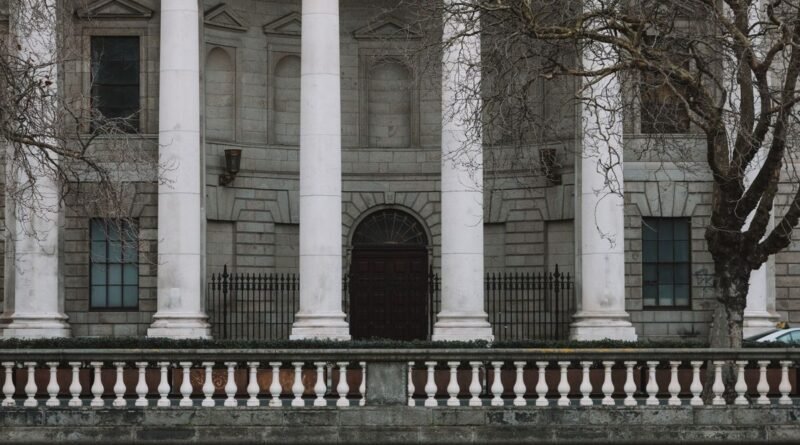 The neoclassical facade of Dublin's Four Courts, a setting for AI copyright disputes