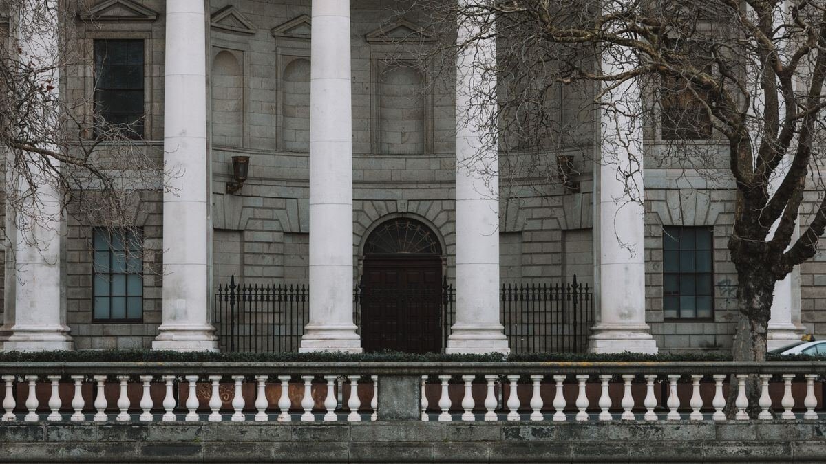The neoclassical facade of Dublin's Four Courts, a setting for AI copyright disputes