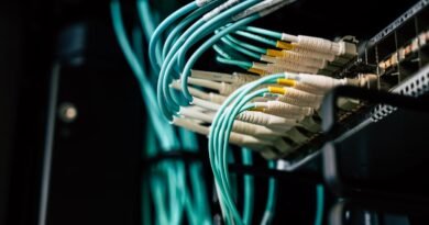 Network cables plugged into a server rack, the base layer of a self hosted AI stack