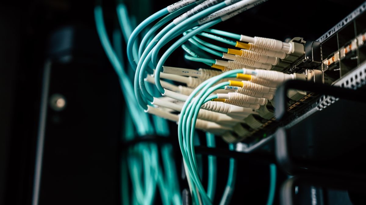 Network cables plugged into a server rack, the base layer of a self hosted AI stack