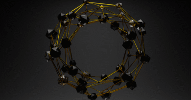 An abstract geometric structure in gold and black, a picture of how vector databases arrange data