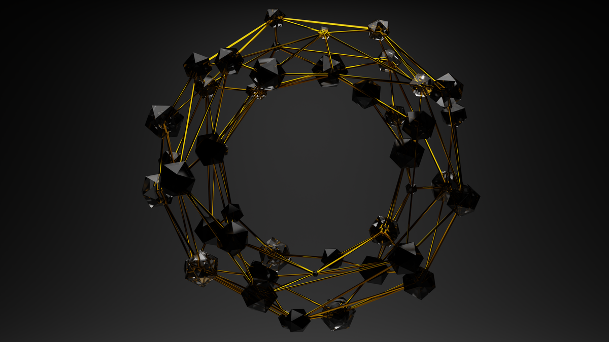 An abstract geometric structure in gold and black, a picture of how vector databases arrange data