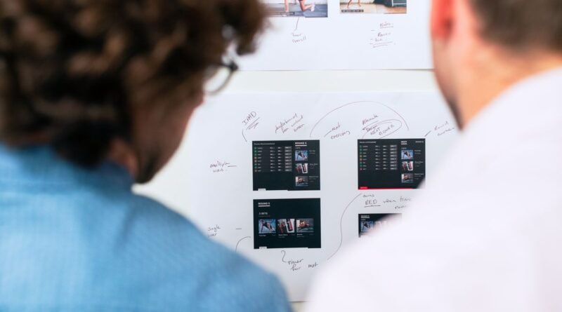 Two professionals planning at a whiteboard, choosing between prompting vs RAG vs fine tuning