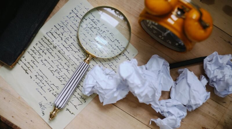 A magnifying glass over a handwritten letter, the scrutiny needed to detect AI generated text