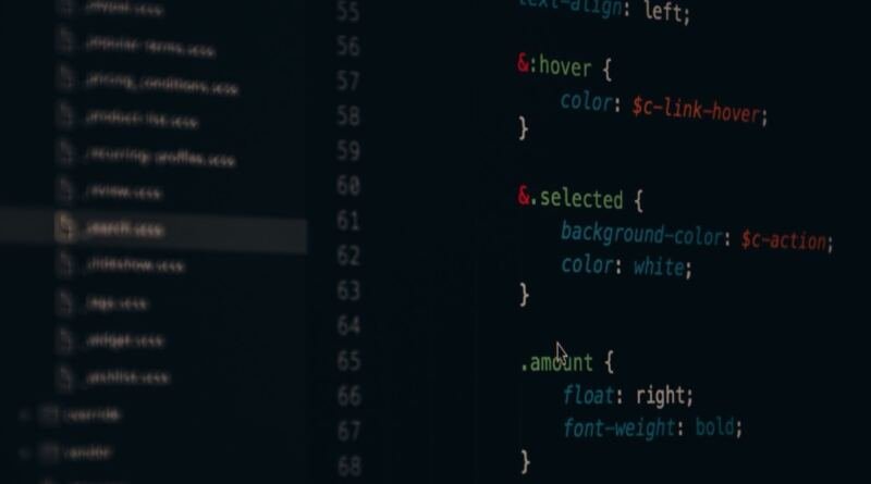 Close-up of a dark code editor screen for Slack Code, showing syntax highlighted CSS on numbered lines, with a blurred sidebar of stylesheet filenames at the left