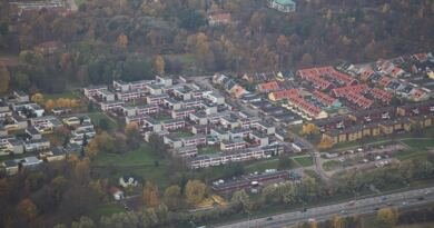 Aerial view of housing blocks and a motorway in Gothenburg, illustrating Nvidia European city AI agents