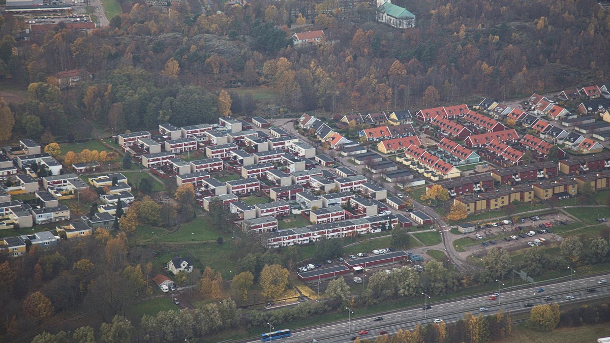 Aerial view of housing blocks and a motorway in Gothenburg, illustrating Nvidia European city AI agents